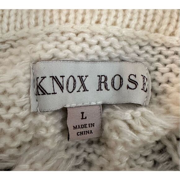 Knox Rose Cream Knit Cowl Neck Lace Hem Sweater Size Large Chunky Cable Knit - Picture 4 of 5